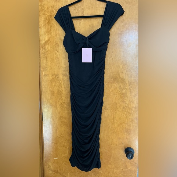 Hello Molly Black Ruched Midi Dress - Picture 3 of 4